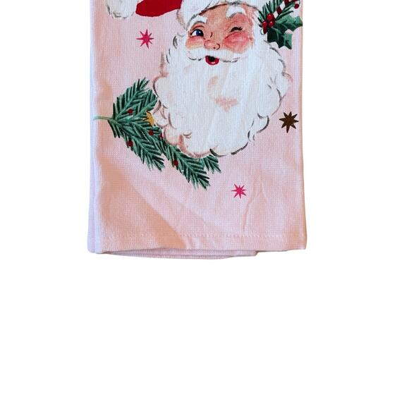 Set of 2  Pink Santa Christmas Kitchen Towels 18x28 Cotton Reto Holiday New - Picture 12 of 12